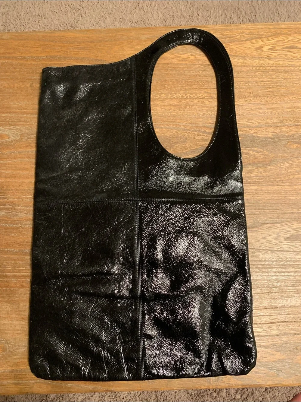 Hobo Black Patent Leather Hobo Shoulder Bag with Silver Chain Strap